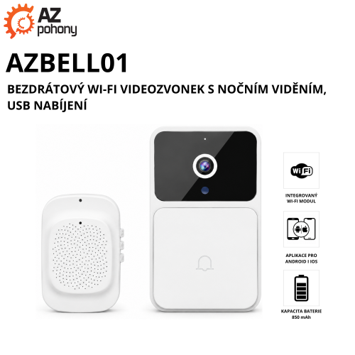 AZBELL01 - bezdrátový Wi-Fi videozvonek s nočním viděním, USB nabíjení